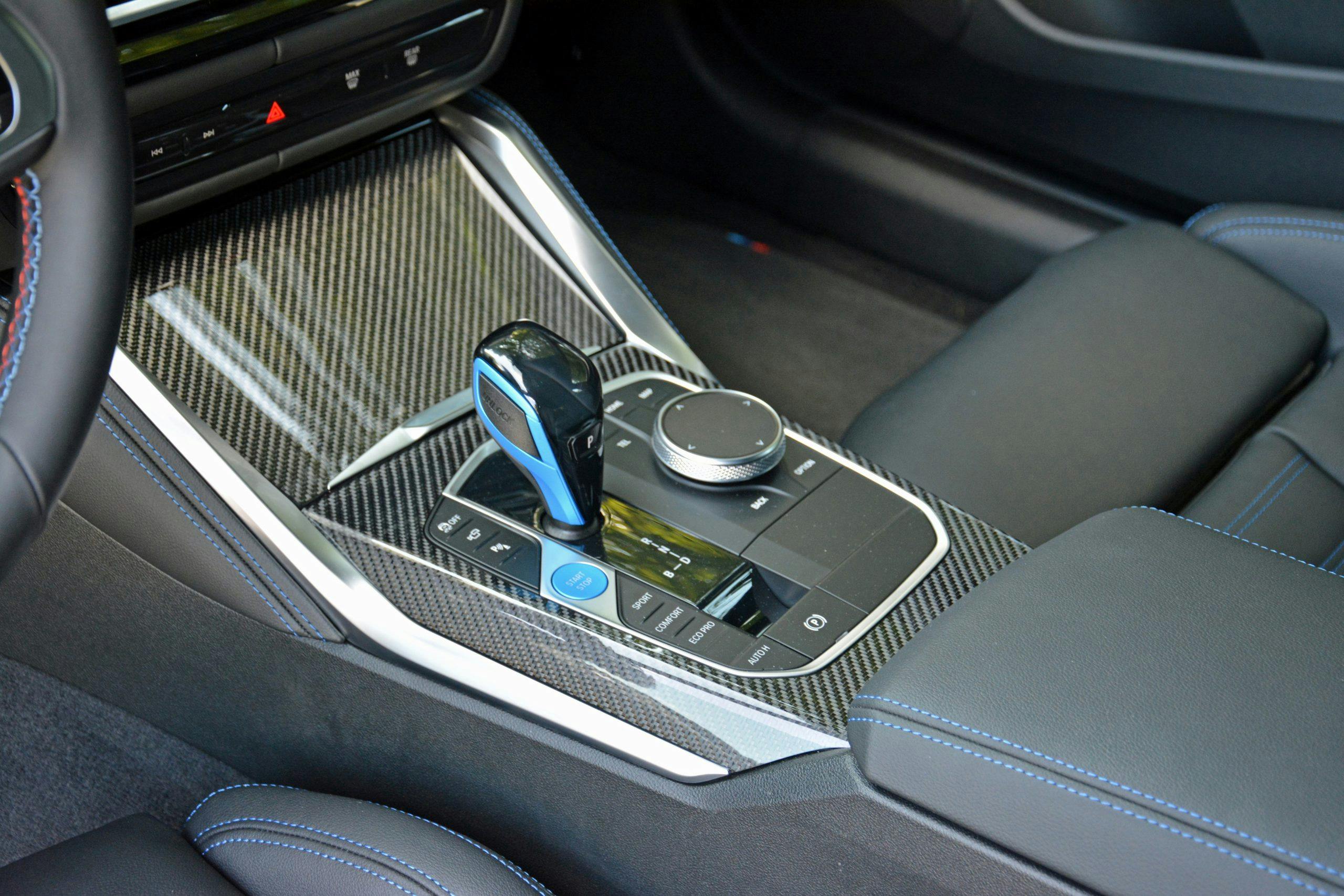 2022 BMW i4 M50 interior center console carbon fiber