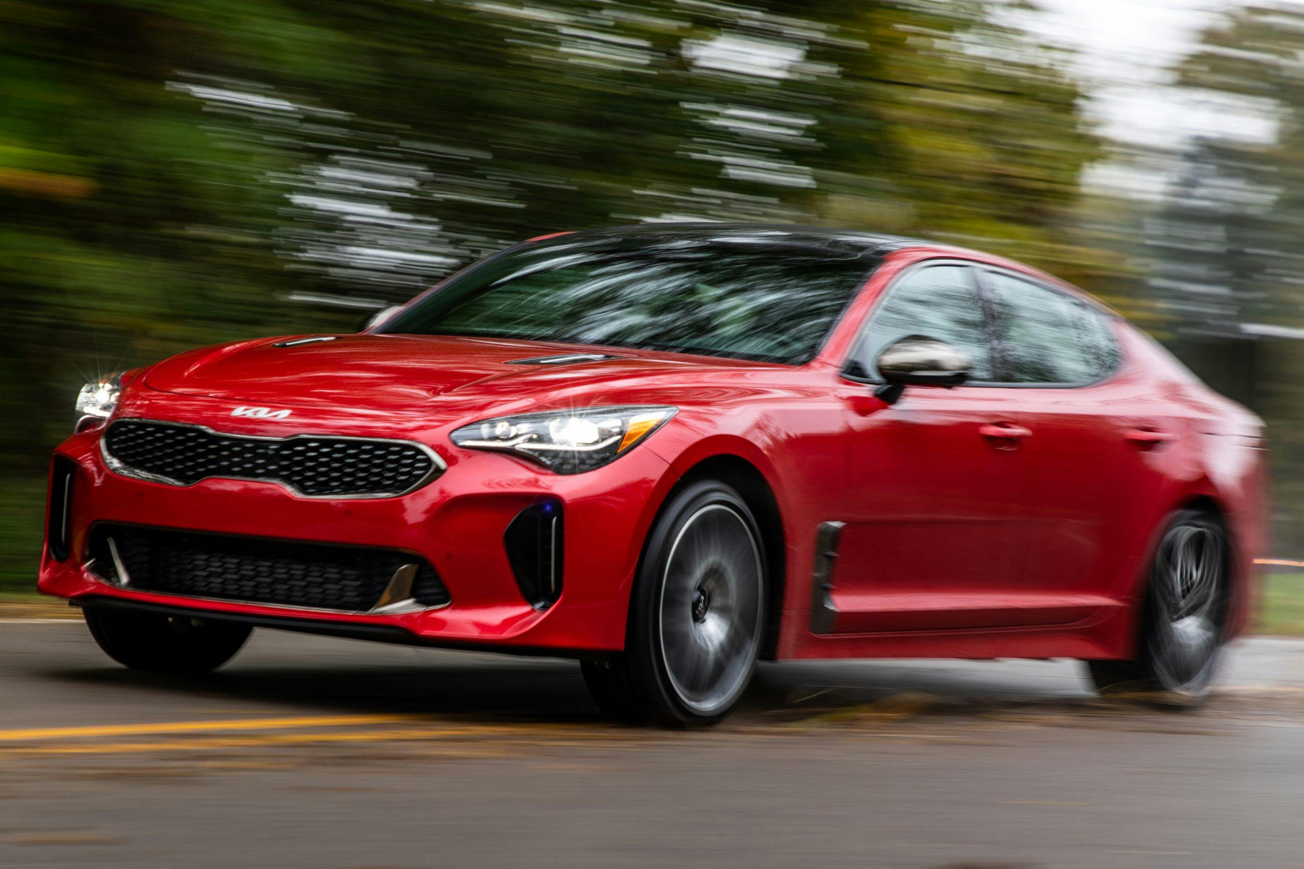 2022 Kia Stinger GT2 AWD front three-quarter close dynamic driving action