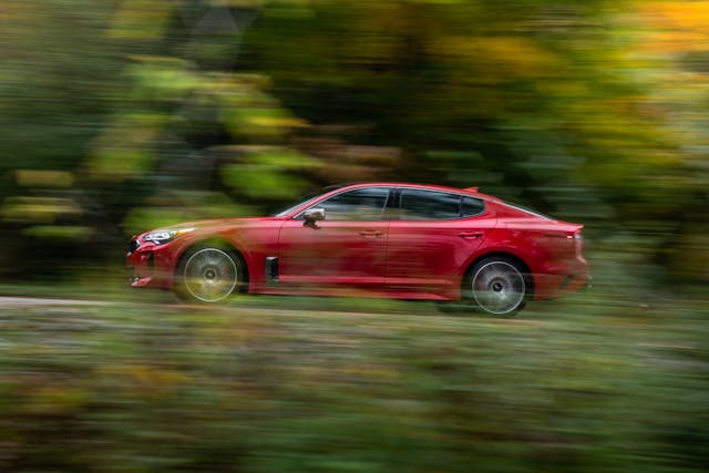 2022 Kia Stinger GT2 AWD side profile dynamic driving action