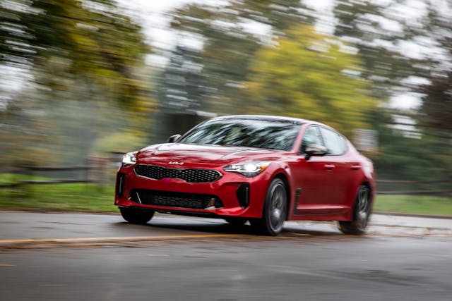 2022 Kia Stinger GT2 AWD front three-quarter dynamic driving action