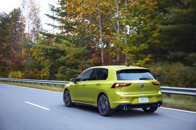 2022 VW Golf GTI rear three-quarter driving action