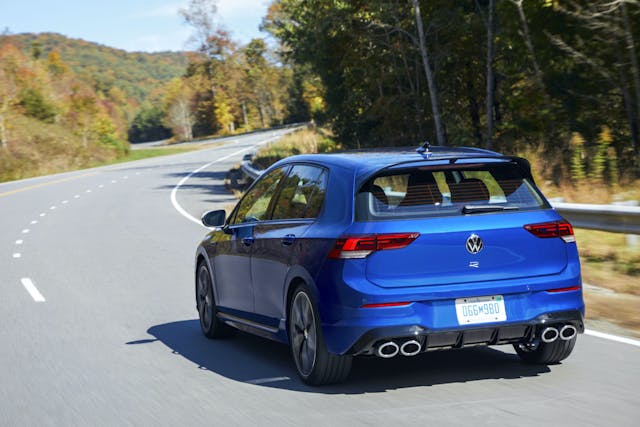 2022 VW Golf R rear three-quarter driving action