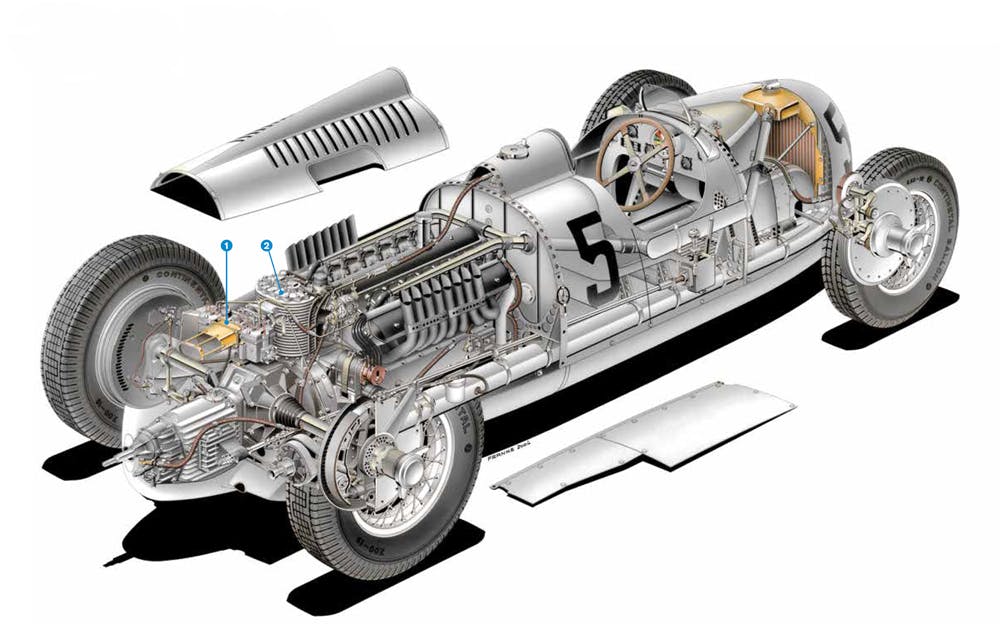 Audi cutaway car full engine layout