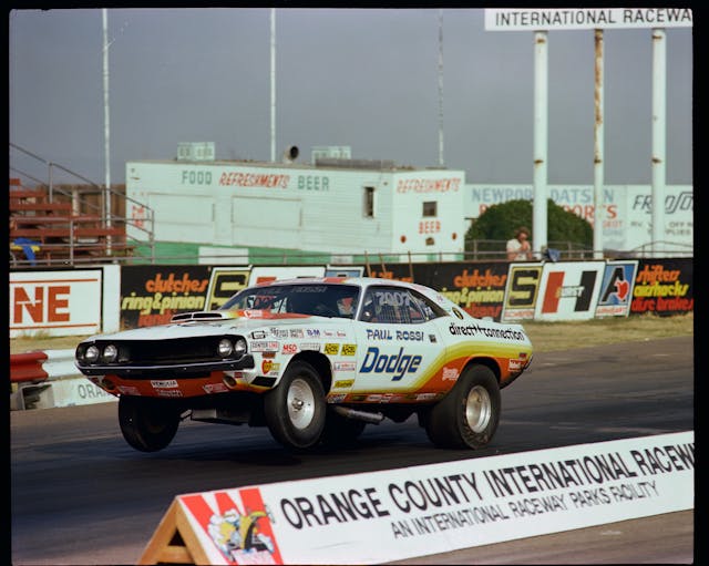 period charger direct connection mopar dodge vintage drag strip wheelie