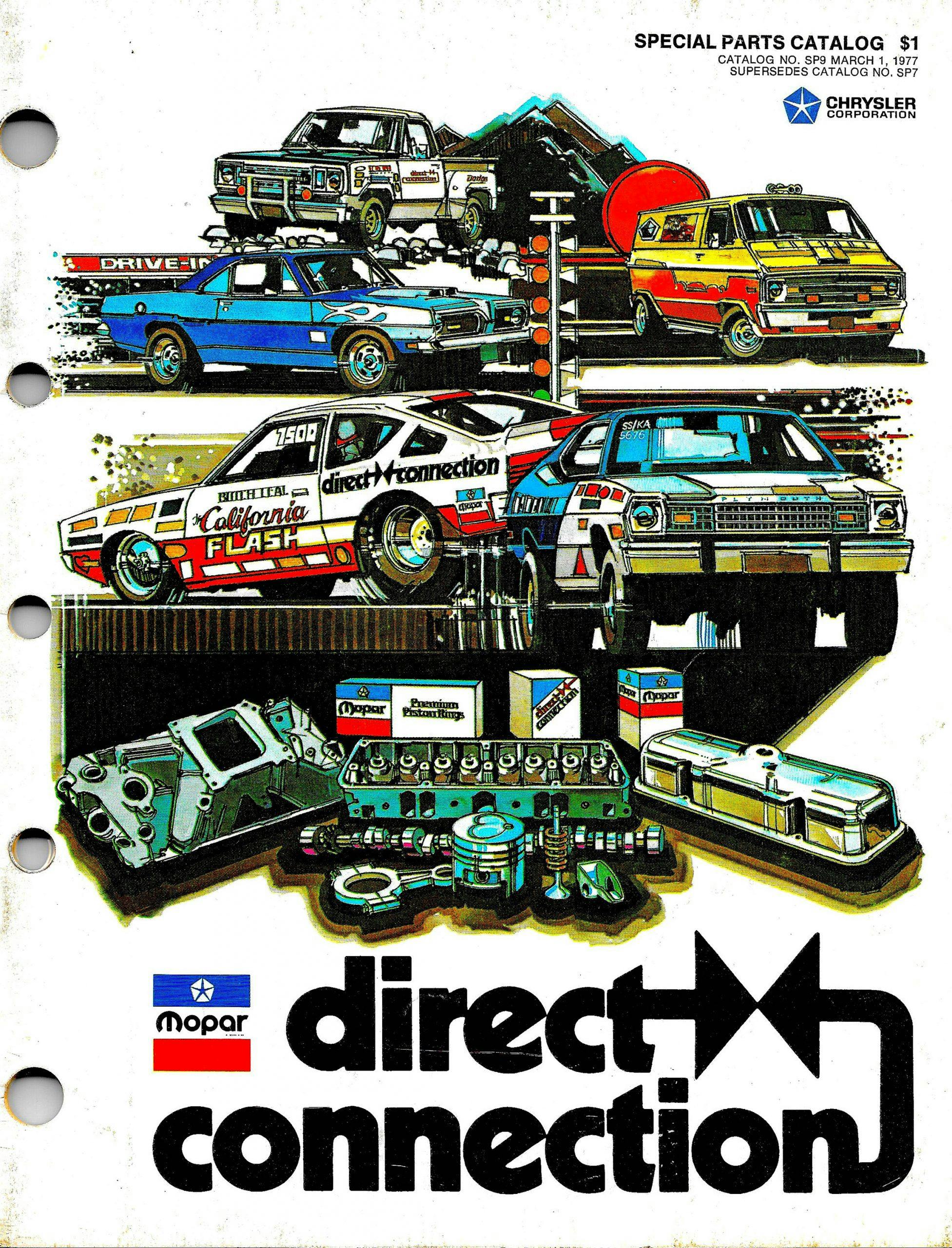 1977 Direct Connection parts catalog cover. The Dodge brand’s