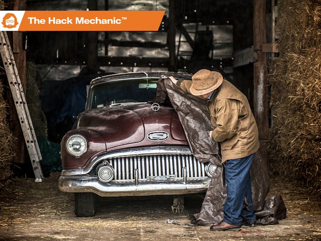 Hack Mechanic winter storage tips tarp over car lead