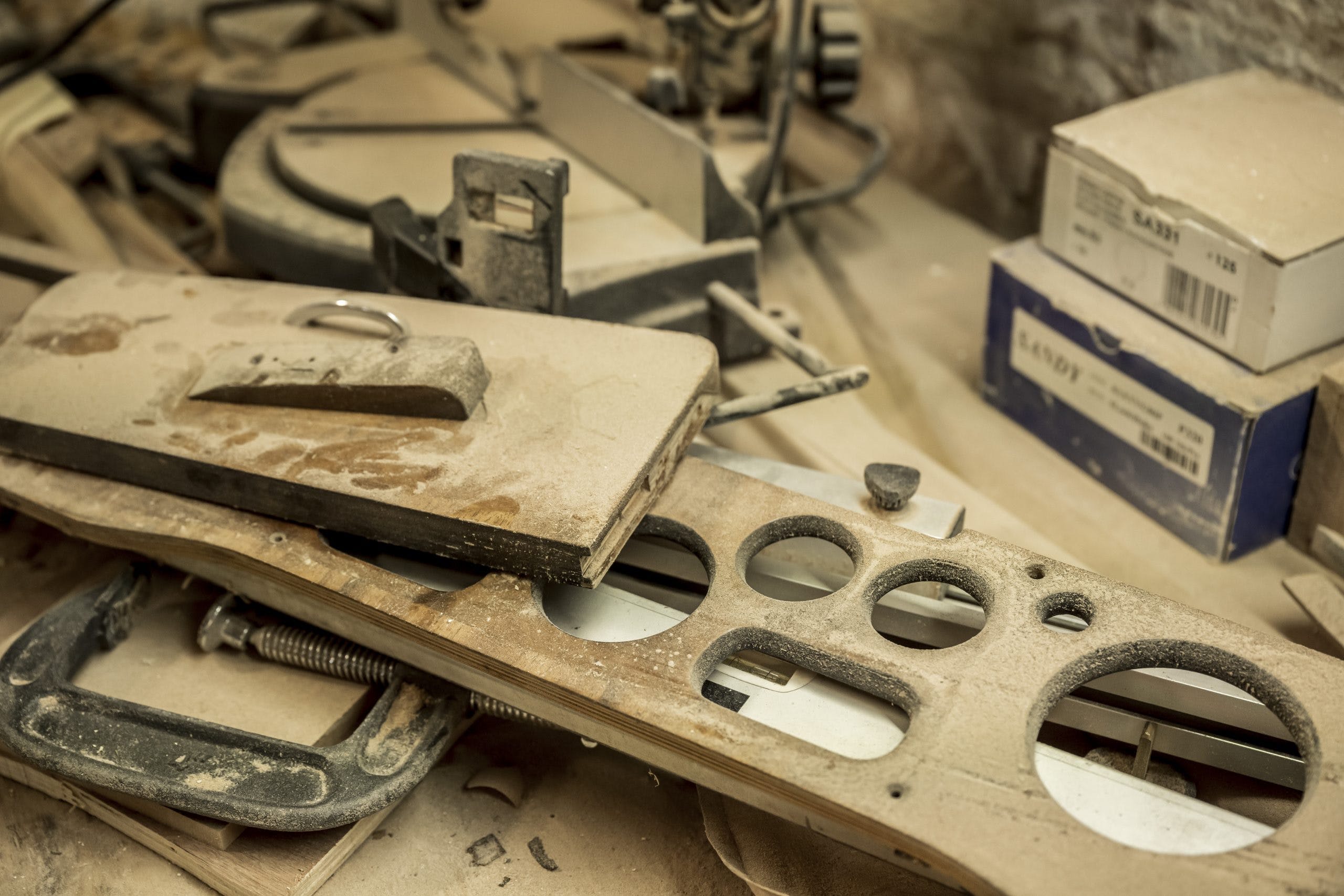 classic car veneer GDK workspace sawdust shavings