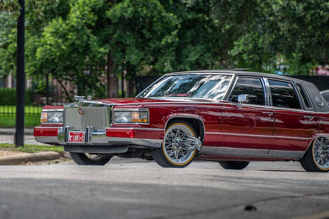 Houston slab car red Cadillac front