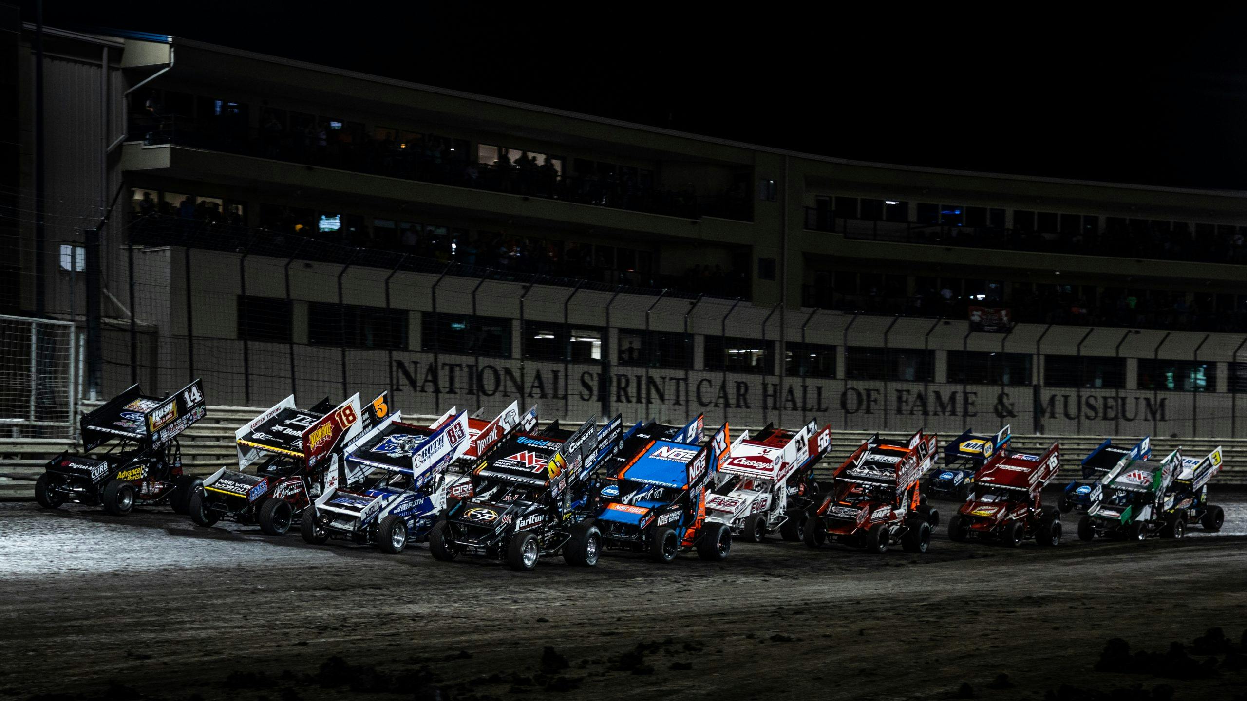 Knoxville Raceway dirt track racing race cars grouped
