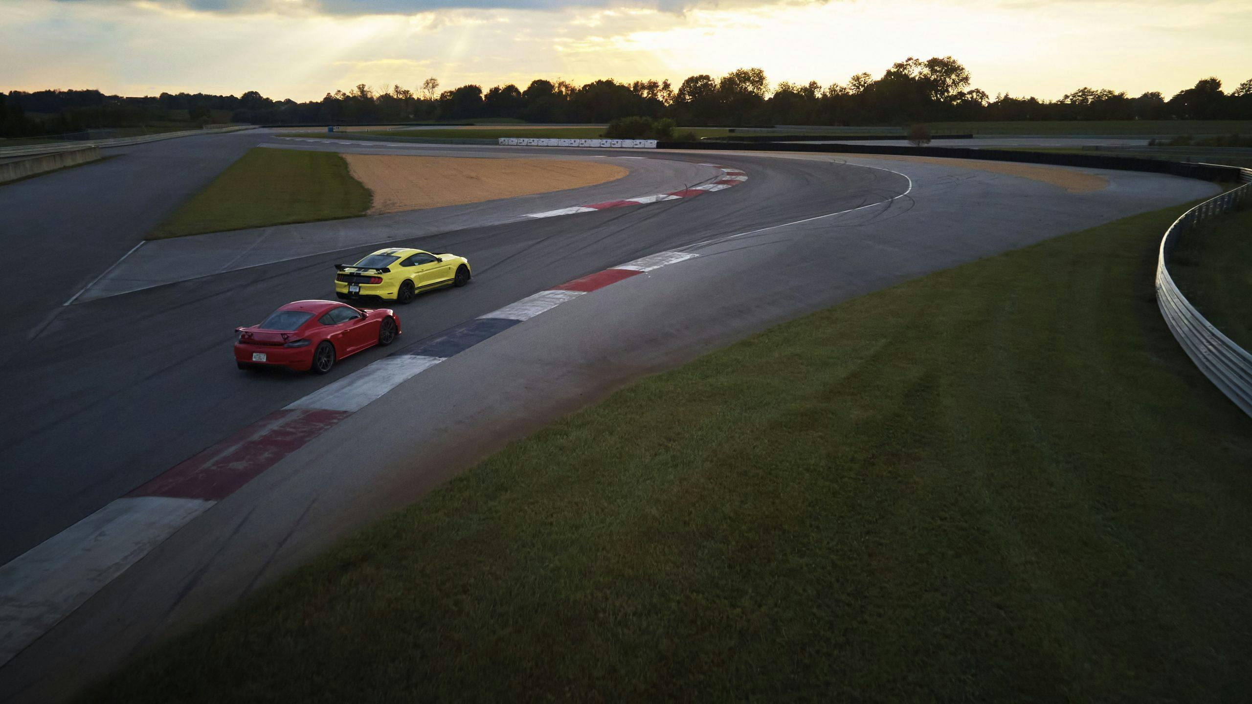 NCM Ford Mustang Shelby GT500 and Porsche Cayman GT4 drone aerial