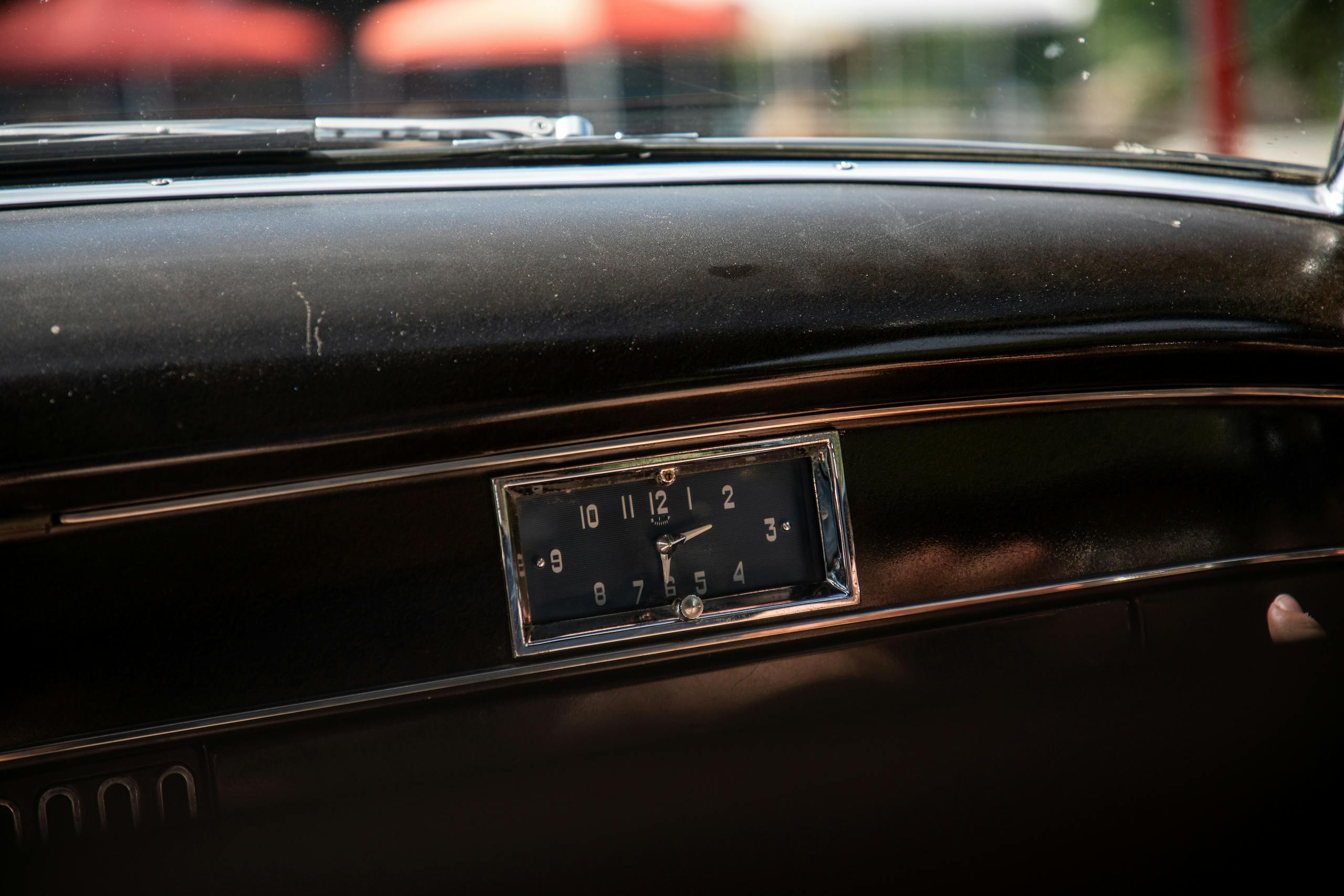 1949 Cadillac Series 62 sedan interior clock detail