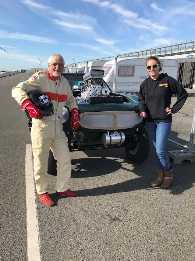 Lee Johnstone and daughter Eleanor with “Ain’t No Saint” at Santa Pod Raceway