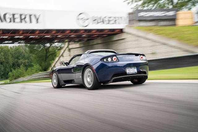 2010 Tesla Roadster rear three-quarter action