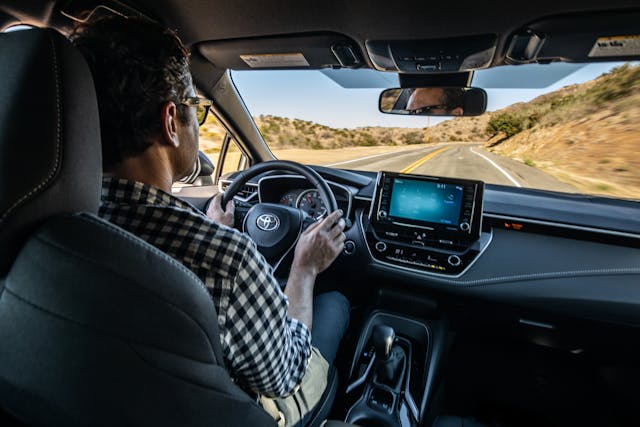 2021 Toyota Corolla Hatchback SE Nightshade interior driving action