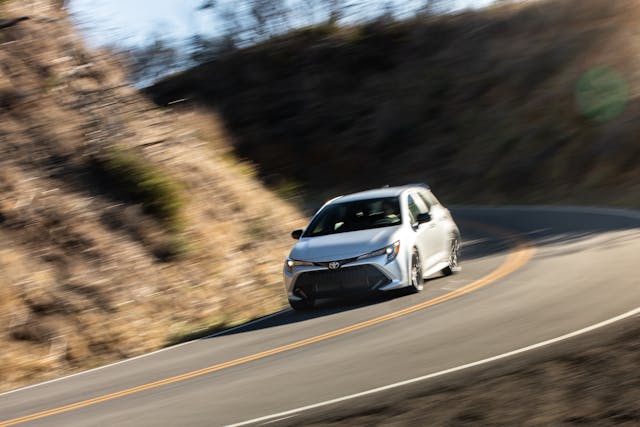 2021 Toyota Corolla Hatchback SE Nightshade front three-quarter action