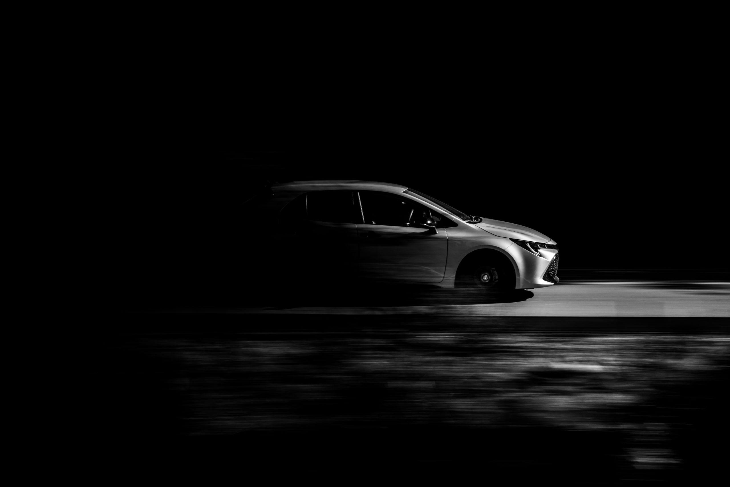 2021 Toyota Corolla Hatchback SE Nightshade black white art blur action