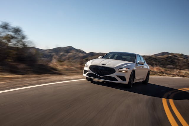 2022 Genesis G70 front three-quarter dynamic action