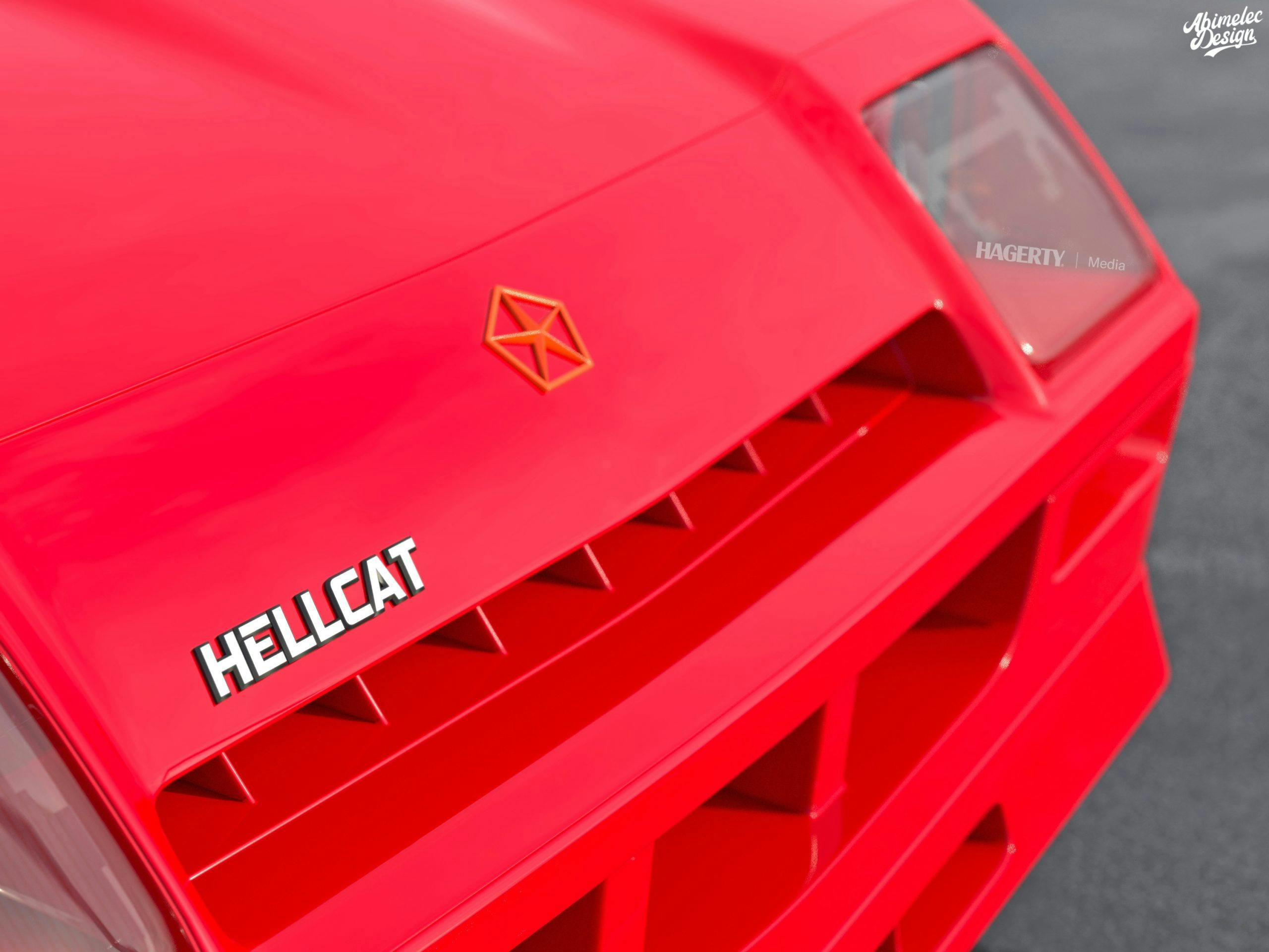87 Charger Hellcat hood closeup