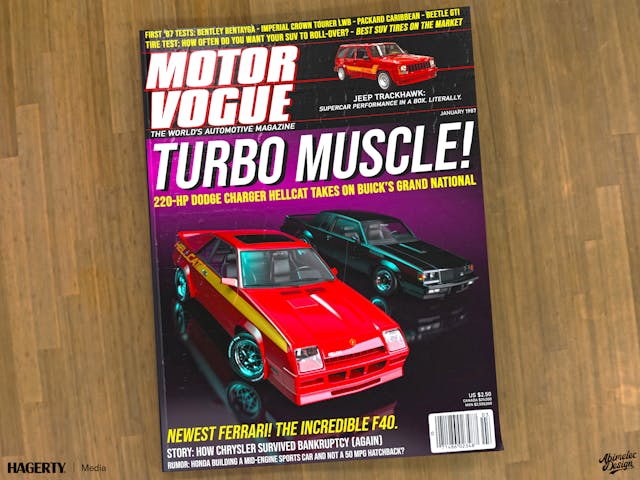 87 Charger Hellcat motor vogue magazine cover mockup