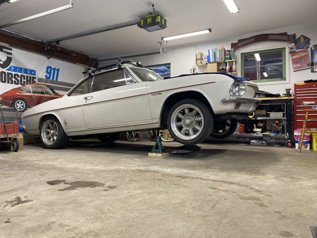 1965 Corvair on jack stands