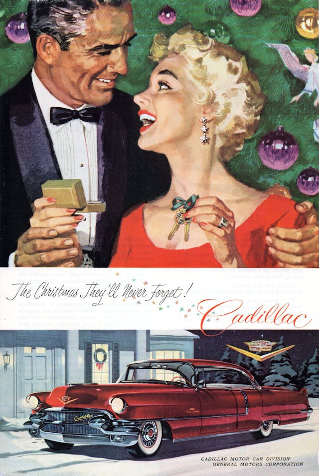 Christmas car ad 1956 Cadillac sport sedan keys