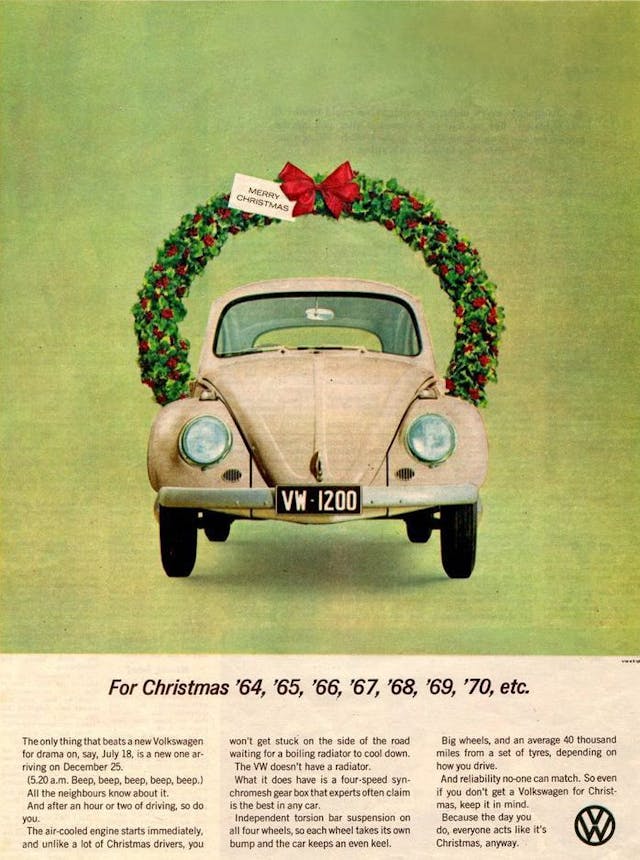 Christmas car ad VW beetle wreath