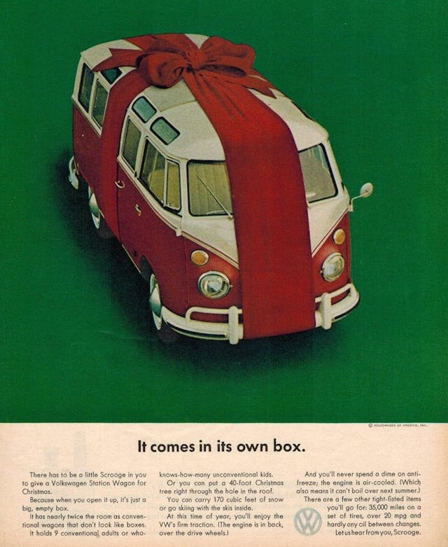 Christmas car ad VW bus bow