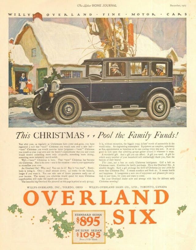 Christmas car ad WIllys Overland pool family funds