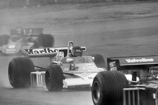 James Hunt Grand Prix Of Japan rain action black and white