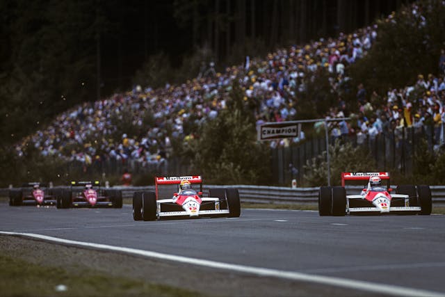 Ayrton Senna and Alain Prost during Grand Prix Of Belgium