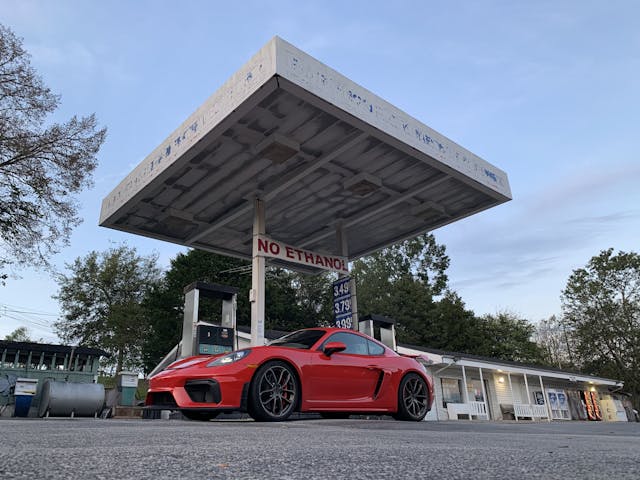 Porsche GT4 road trip gas station