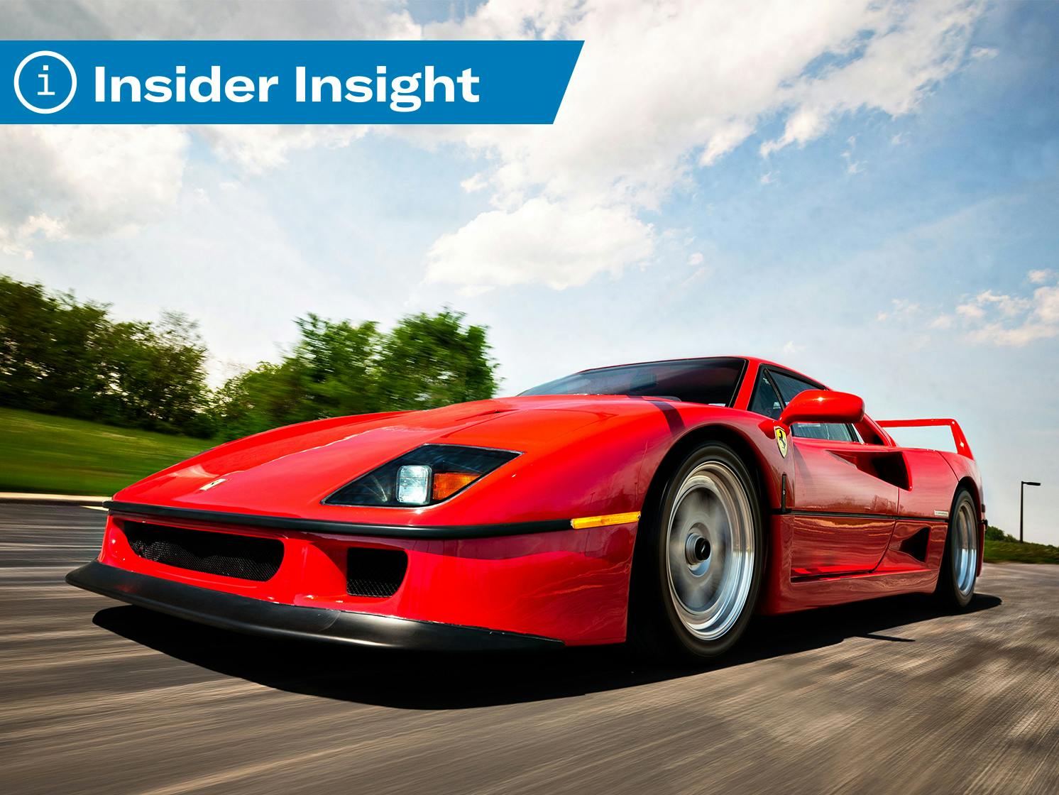 Ferrari F40 front three-quarter closeup action insider insight lead