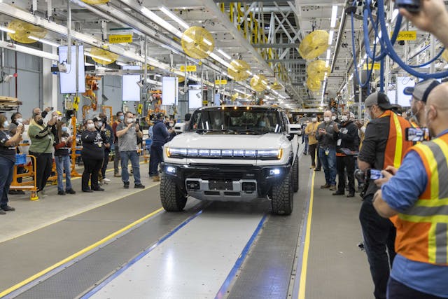 2022 GMC Hummer EV rolling off the production line at Factory Zero