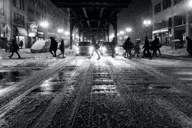 slush winter driving snow chicago road