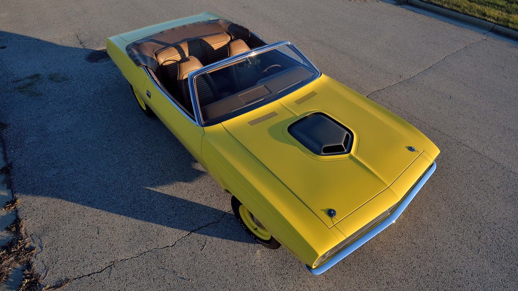 1970 Plymouth HEMI Cuda Convertible front three-quarter high angle overhead
