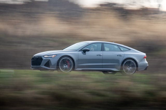 2021 Audi RS 7 front three-quarter dynamic driving action