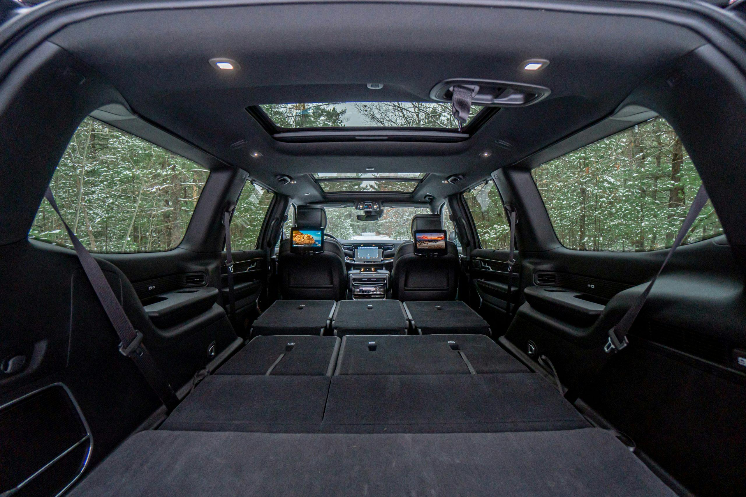 2022 Wagoneer Series II 4x4 all rows down big space interior from rear