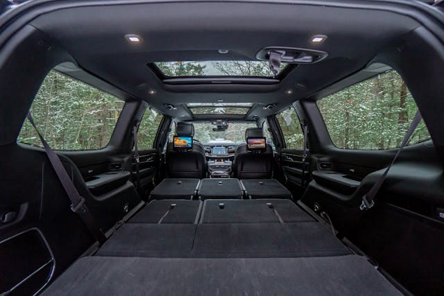 2022 Wagoneer Series II 4x4 all rows down big space interior from rear