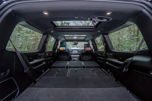2022 Wagoneer Series II 4x4 all rows down big space interior from rear