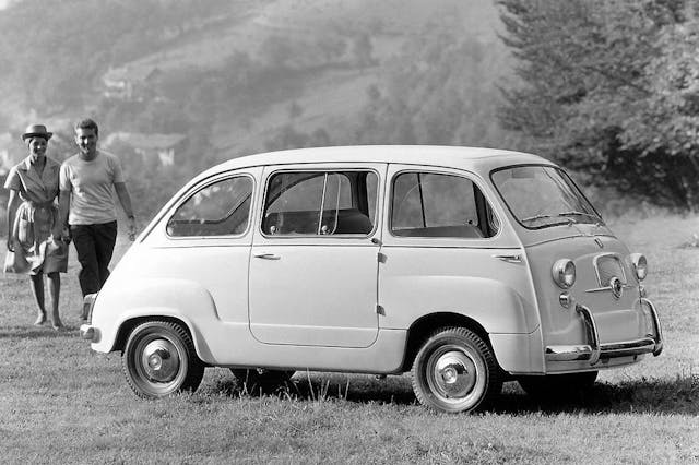 Fiat 600 Multipla front three-quarter black white