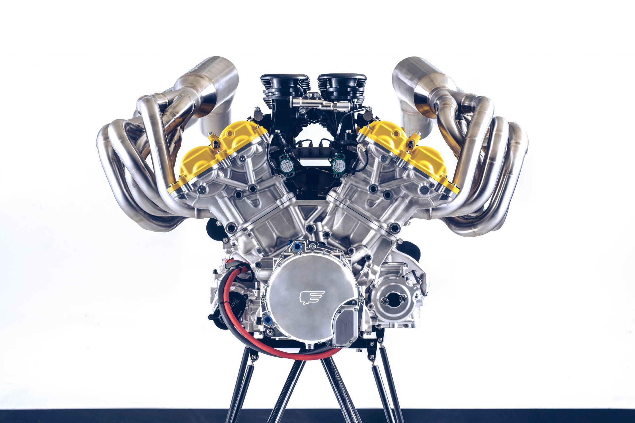 Gordon Murray T.33 hypercar engine on stand front