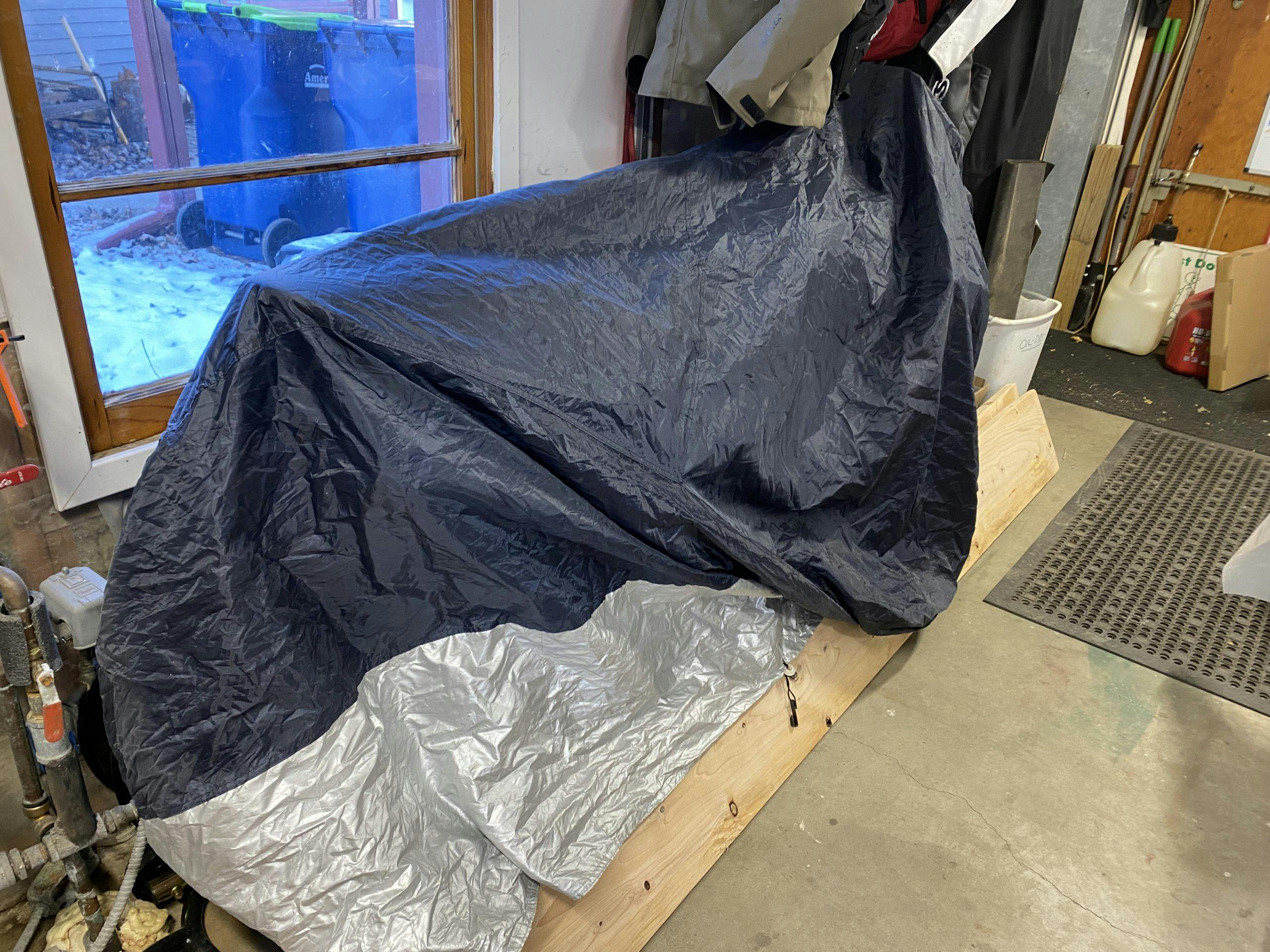 SV650 motorcycle under cover
