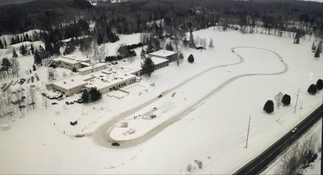 aerial view of an ice race track
