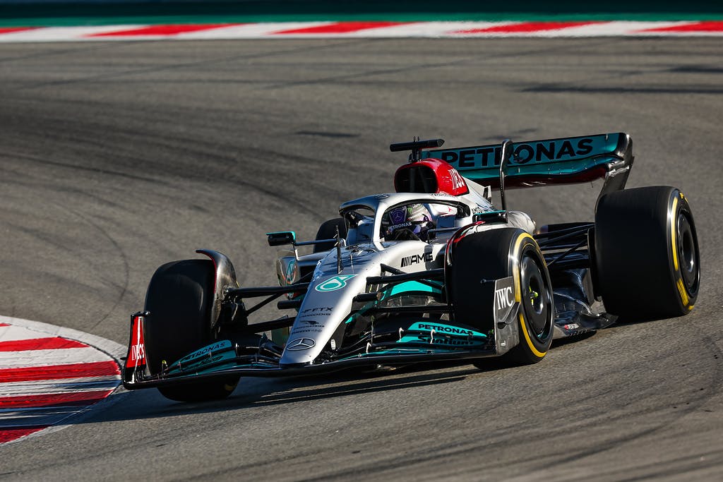 2022 Mercedes-Petronas F1 car on track
