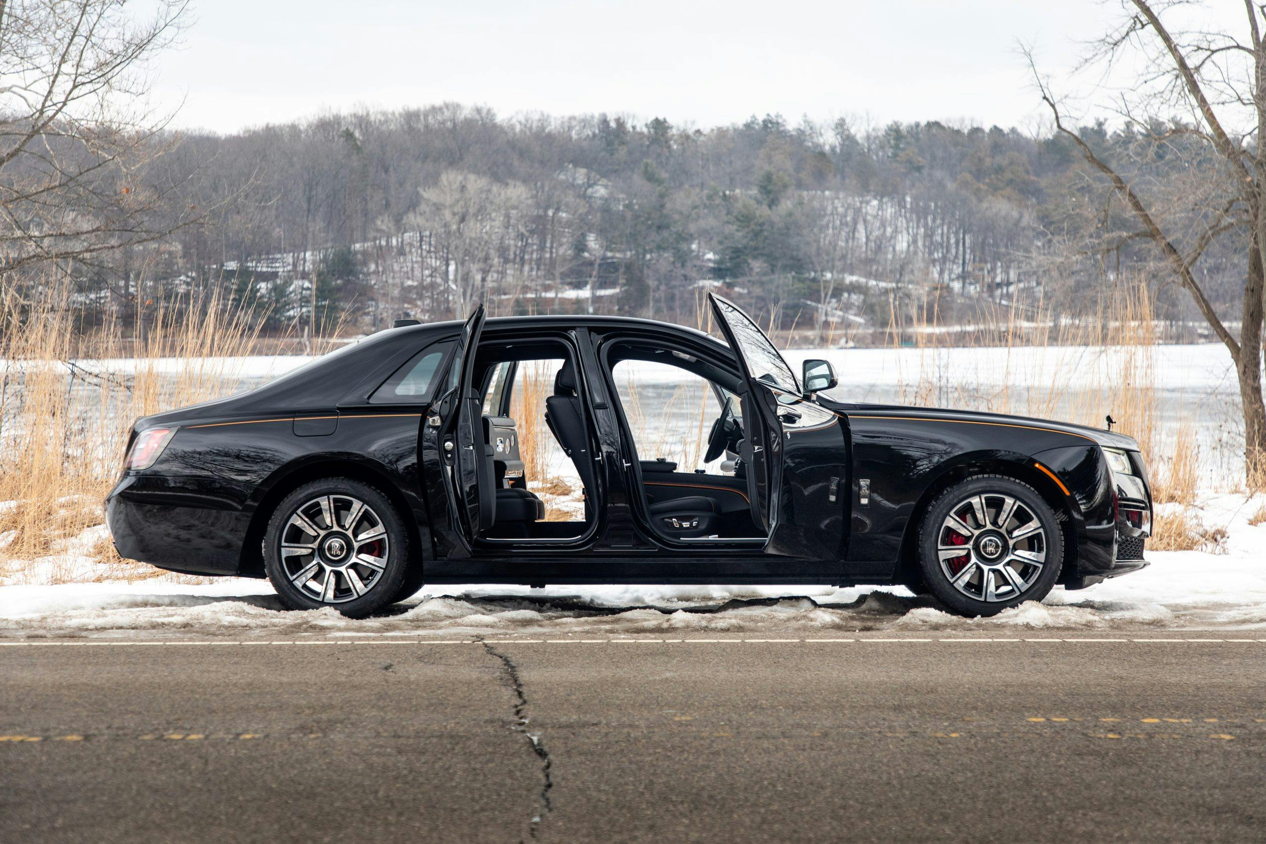2022 Rolls-Royce Ghost Black Badge side profile doors open