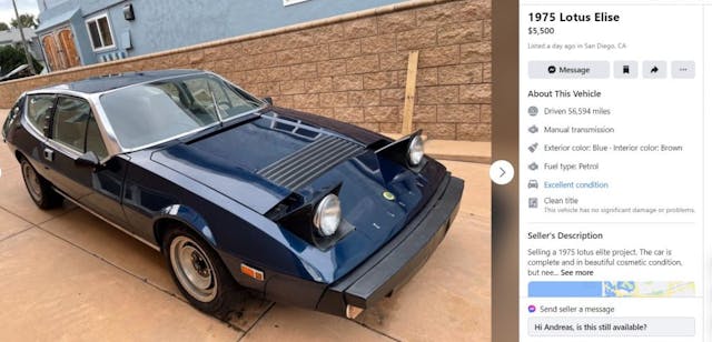 1975 Lotus Elise Facebook Marketplace listing