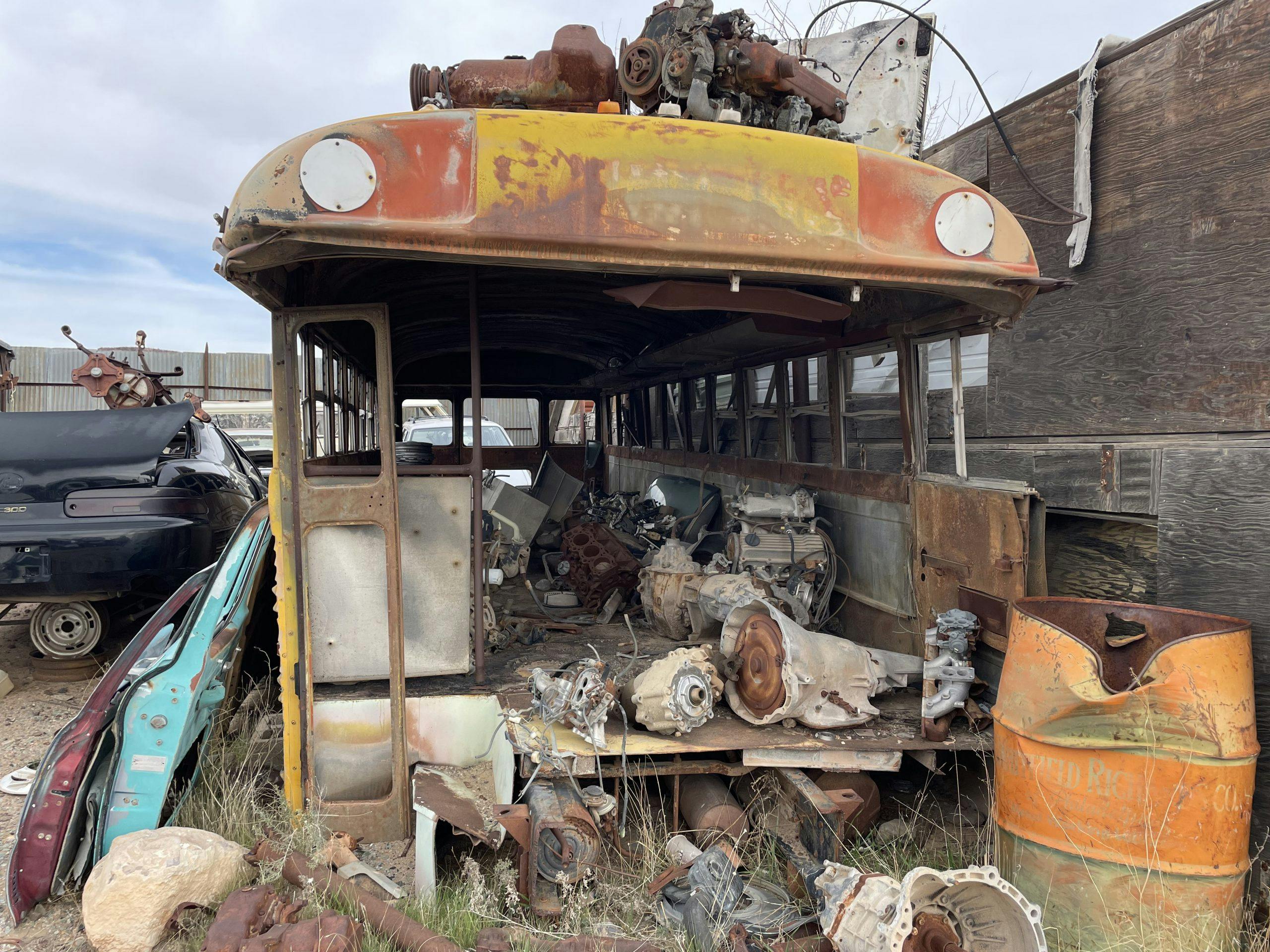 Arizona junkyard stripped bus