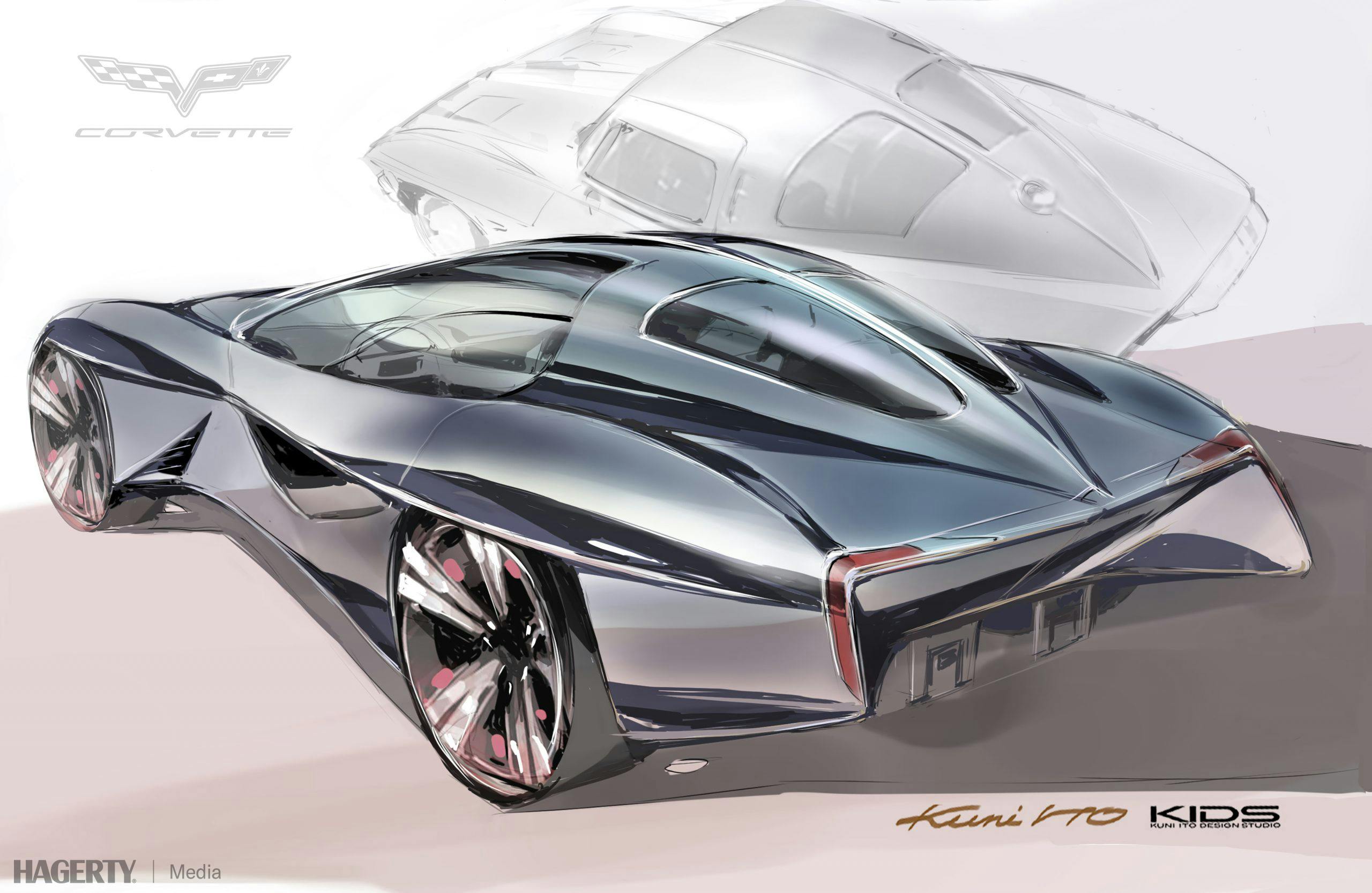Kuni Ito C9 corvette design sketch rear three-quarter