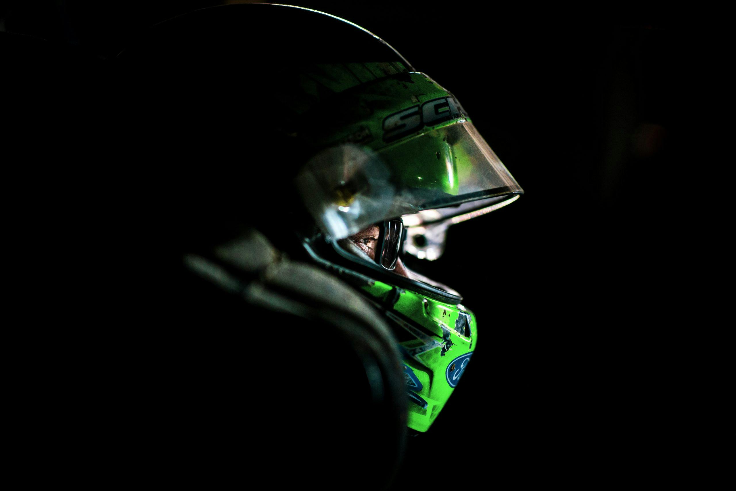Grassroots racing driver helmet on black