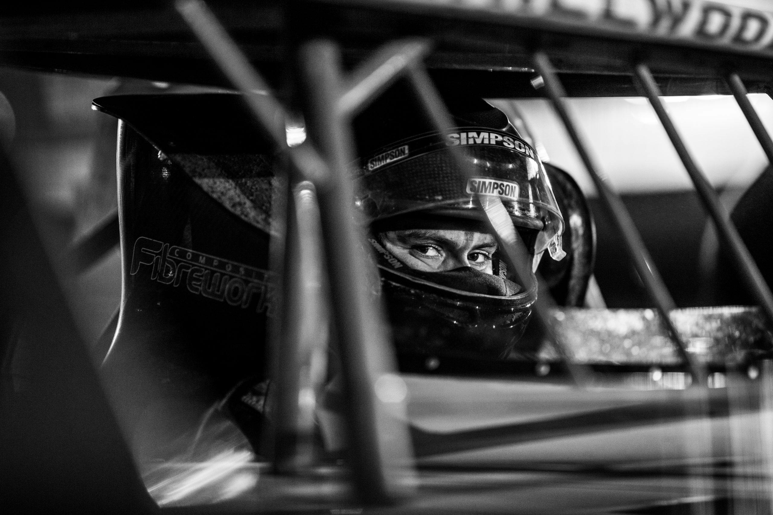 Grassroots racing driver portrait black white